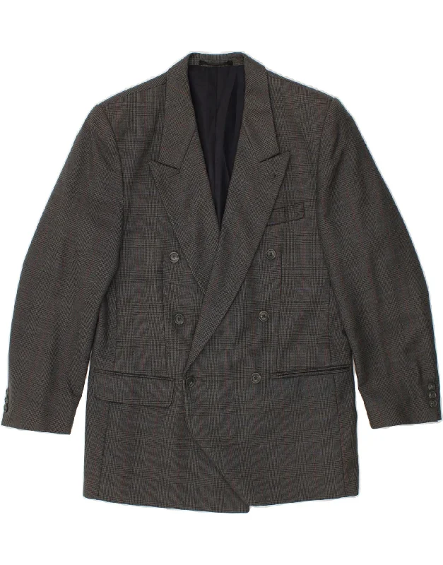 men's wool jackets -CANDA Mens Double Breasted Blazer Jacket UK 38 Medium Grey Check