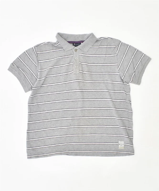 men's breathable polo shirts -CHAMPION Boys Polo Shirt 11-12 Years Large Grey Striped Cotton