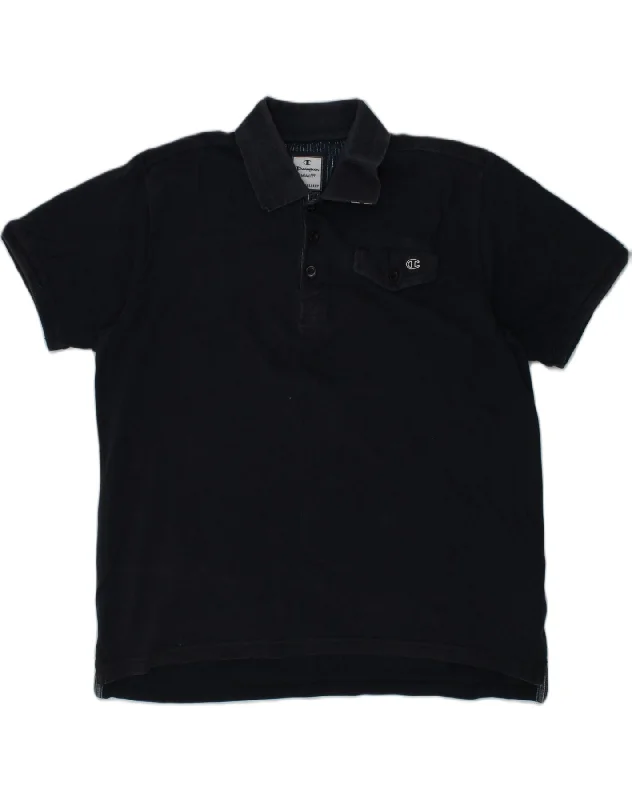 men's casual pique polo shirts -CHAMPION Boys Polo Shirt 11-12 Years Large Navy Blue Cotton