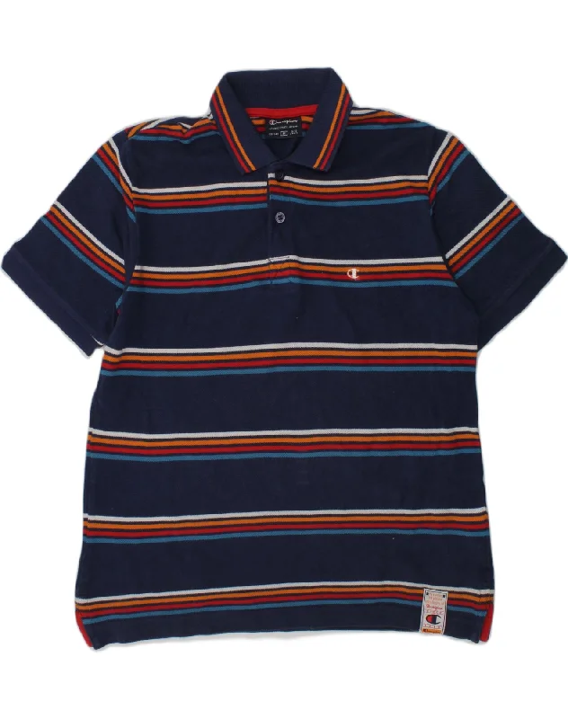 stylish plain polo shirts for men -CHAMPION Boys Polo Shirt 9-10 Years Medium  Blue Striped Cotton