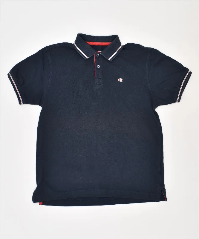 men's polo shirts for sports -CHAMPION Boys Polo Shirt 9-10 Years Medium Navy Blue Cotton