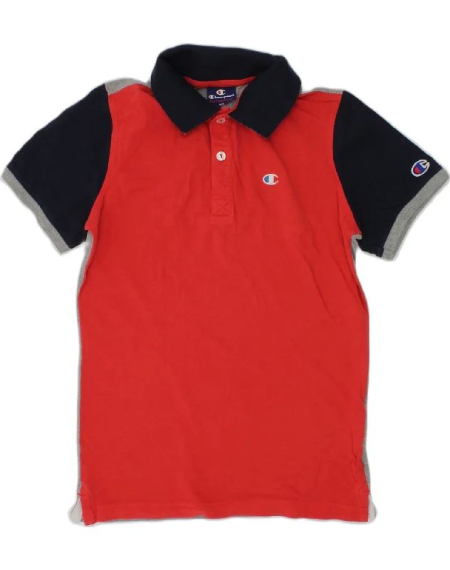 vibrant long sleeve polo shirts -CHAMPION Boys Polo Shirt 9-10 Years Medium Red Colourblock Cotton