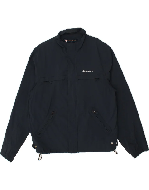 men's wool-blend trench coats -CHAMPION Mens Bomber Jacket UK 42 2XL Navy Blue Polyamide