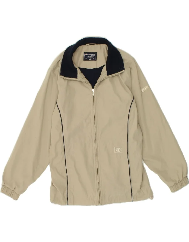 men's army-style jackets -CHAMPION Mens Graphic Bomber Jacket UK 36 Small Beige Polyester