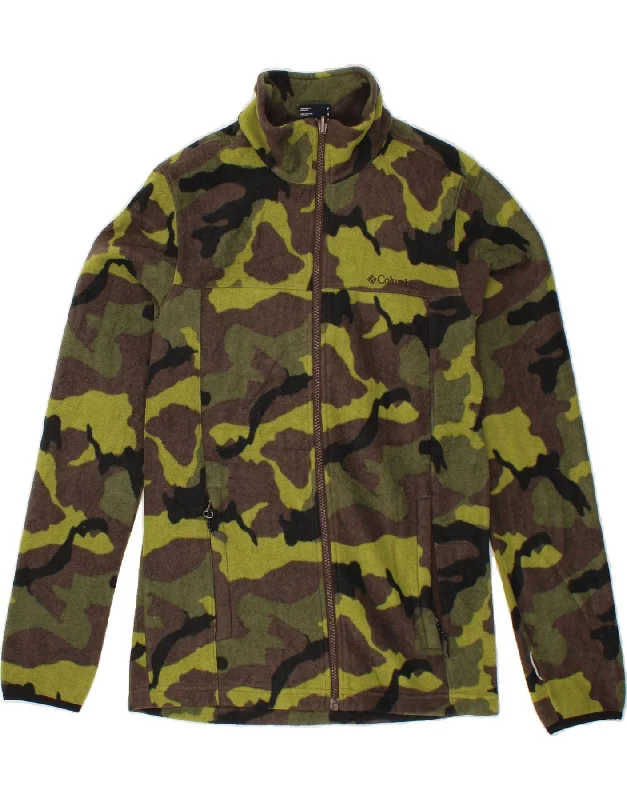 men's waterproof jackets -COLUMBIA Mens Fleece Jacket UK 36 Small Green Camouflage Polyester