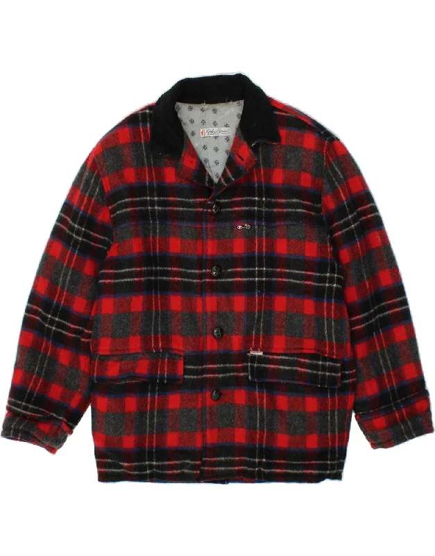 men's bomber jackets with hood -CONTE OF FLORENCE Mens Bomber Jacket IT 48 Medium Red Check Wool