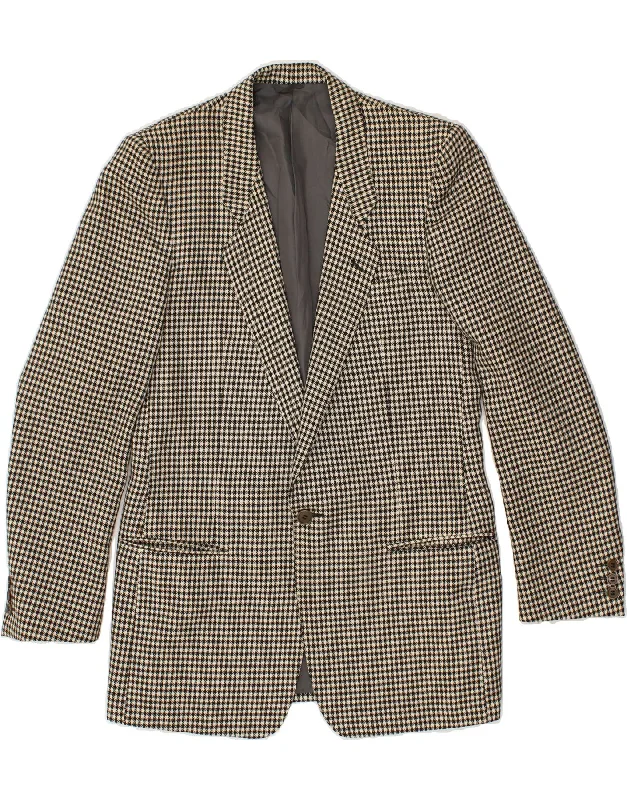 men's biker jackets -CORNELIANI Mens 1 Button Blazer Jacket IT 50 Large Brown Houndstooth Wool