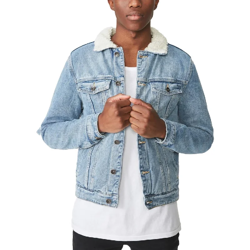 men's varsity jackets with patches -Cotton On Mens Borg Shearling Heavy Denim Jacket