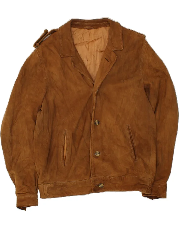 men's jean jackets -CREATION Mens Suede Jacket IT 48 Medium Brown Suede