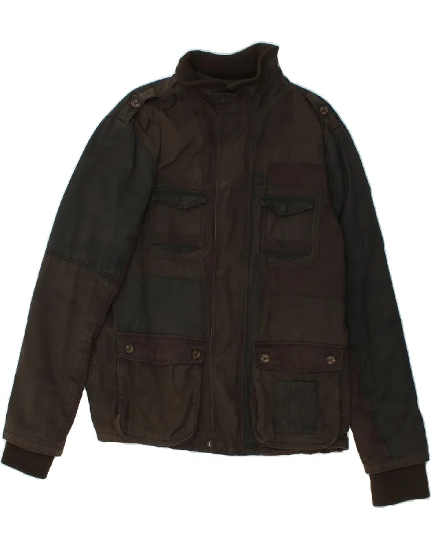 men's shearling jackets -DESIGUAL Mens Military Jacket UK 38 Medium Brown Cotton