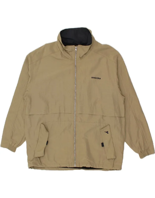 men's sporty jackets for running -DIADORA Mens Windbreaker Jacket UK 42 XL Khaki Colourblock