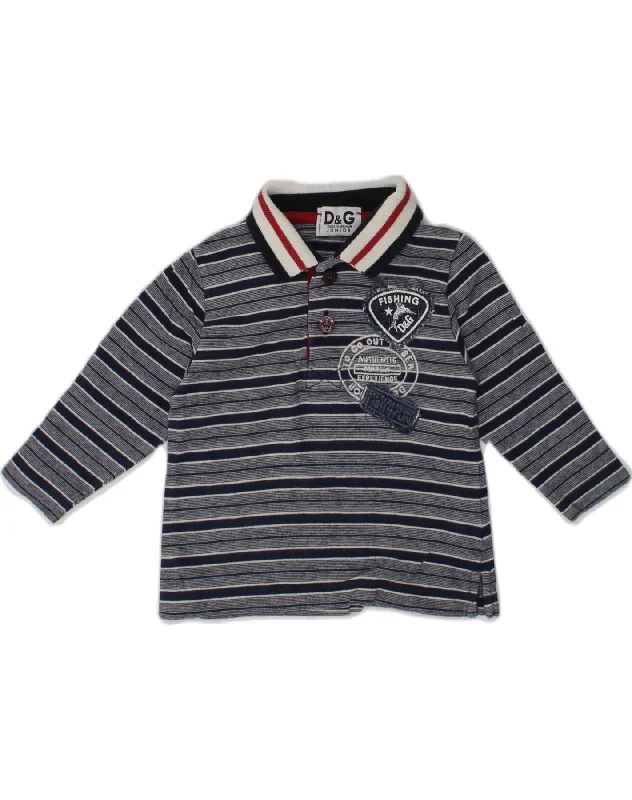 men's casual wear polo shirts -DOLCE & GABBANA Baby Boys Long Sleeve Polo Shirt 3-6 Months Grey Striped