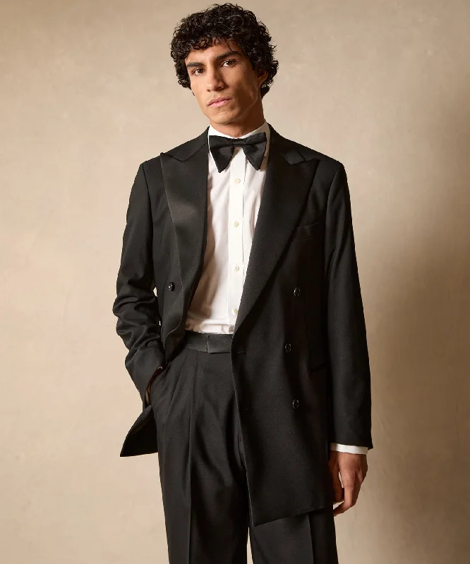 men's varsity jackets with patches -Italian Double-Breasted Tuxedo Jacket in Black