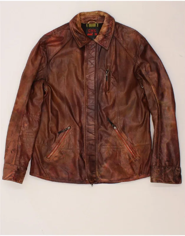 slim-fit jackets for men -DUCATI Mens Leather Jacket UK 36 Small Brown Leather