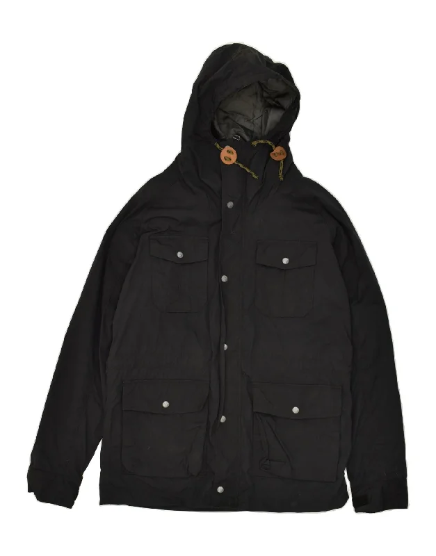 men's army-style jackets -EDDIE BAUER Mens Hooded Utility Jacket UK 38 Medium Black Nylon