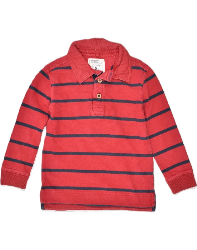 breathable long sleeve polo shirts -FAT FACE Boys Long Sleeve Polo Shirt 4-5 Years Red Striped Cotton