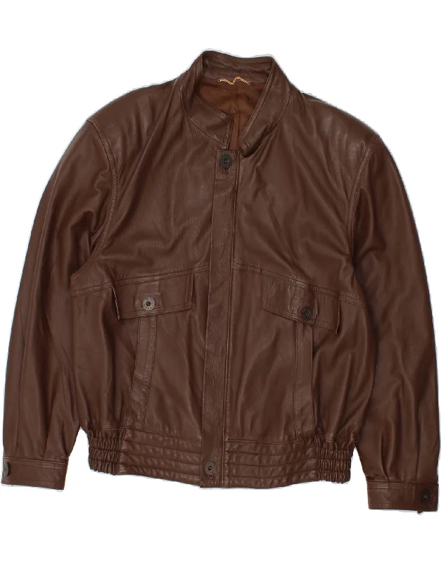 men's casual zippered jackets -FIBOK Mens Leather Jacket IT 52 XL Brown