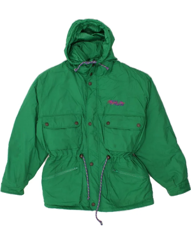 men's lightweight outdoor jackets -FILA Mens Hooded Windbreaker Jacket UK 36 Small Green Polyester