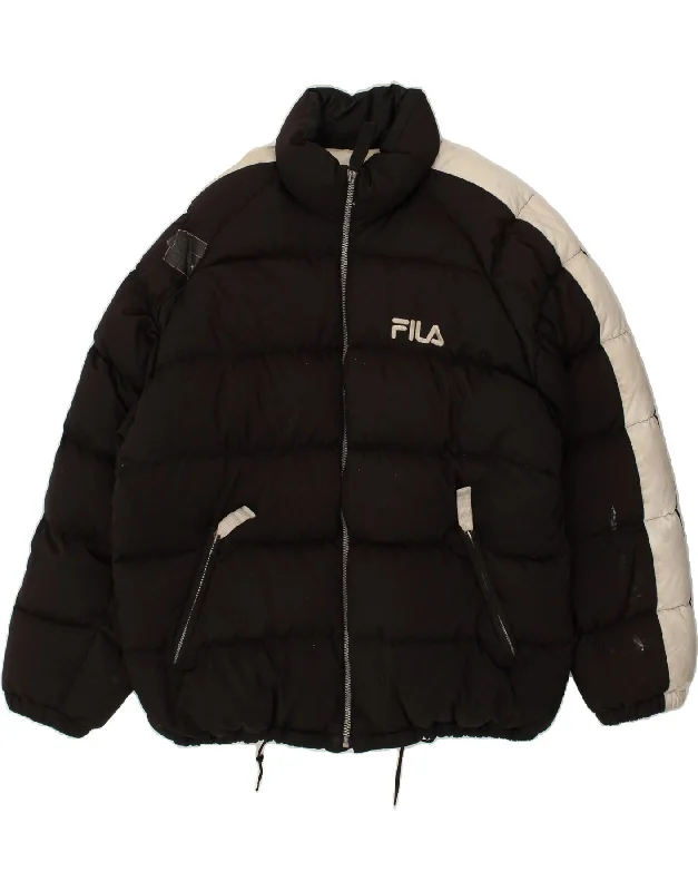 men's parkas with fur -FILA Mens Padded Jacket IT 56 3XL Black Colourblock