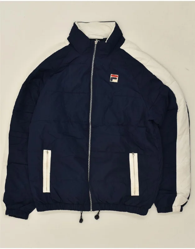 men's peacoats -FILA Mens Padded Jacket UK 38 Medium Navy Blue Colourblock Polyester