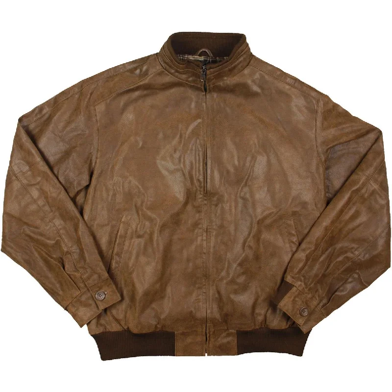 men's fleece-lined jackets -FLAVOR Mens Leather Flannel Lined Bomber Jacket