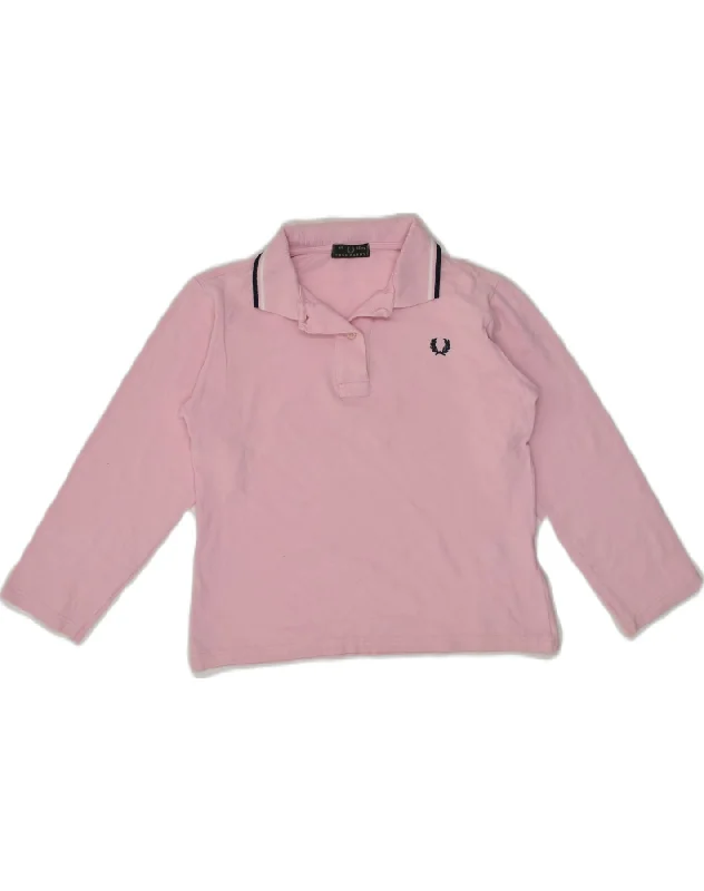 stylish polo shirts for men -FRED PERRY Girls Long Sleeve Polo Shirt 11-12 Years Pink Cotton