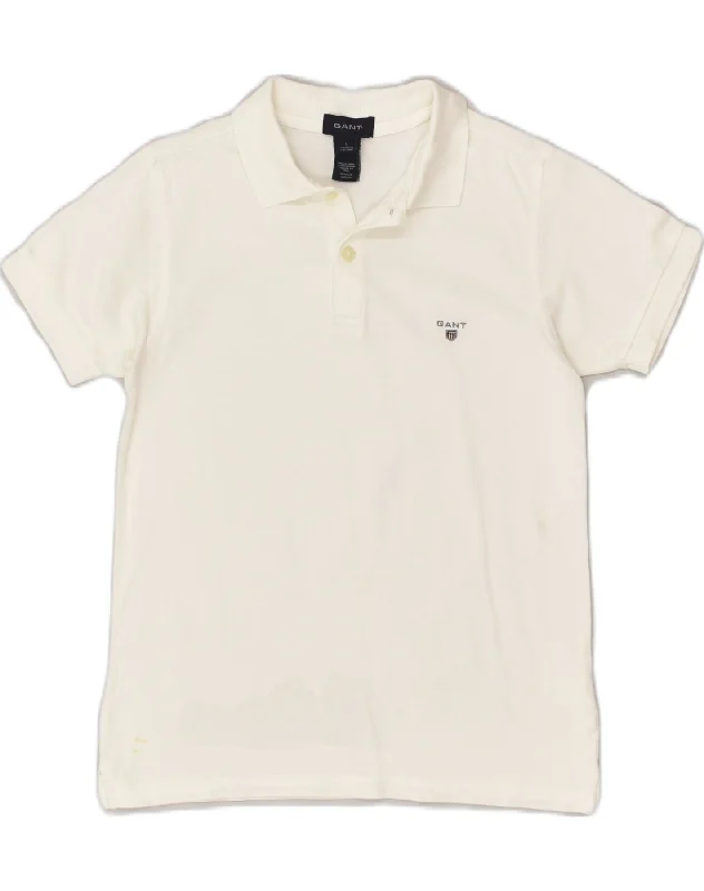 men's cotton blend polo shirts -GANT Boys Polo Shirt 9-10 Years Large White Cotton