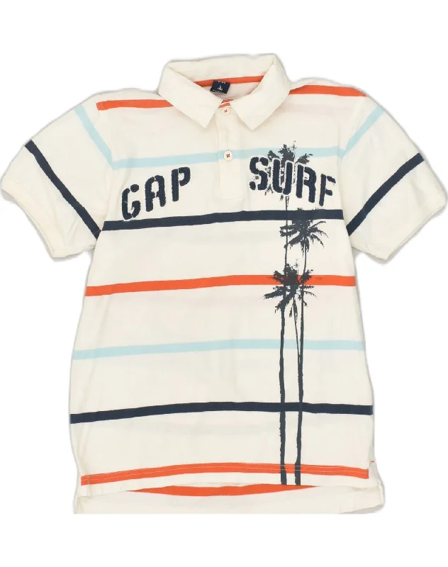 stylish long sleeve polo shirts -GAP Boys Graphic Polo Shirt 9-10 Years Large  White Striped Cotton