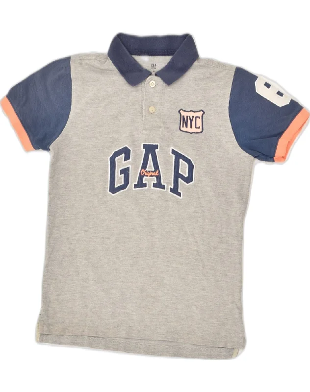 men's polo shirts for golf tournaments -GAP Boys NYC Polo Shirt 11-12 Years Medium Grey Colourblock Cotton