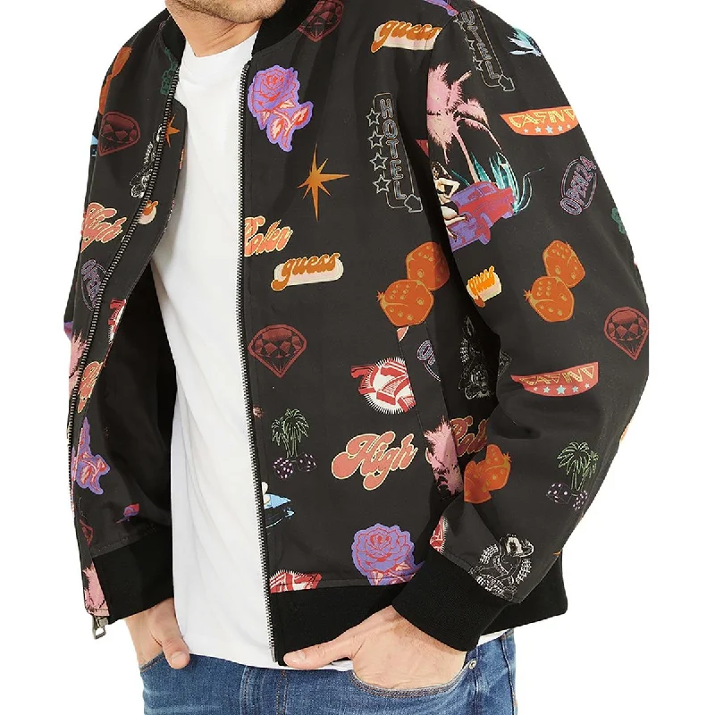 men's stylish coats and jackets -Guess Mens Printed Cold Weather Bomber Jacket