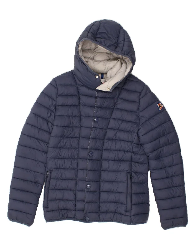 men's stylish puffer jackets -INVICTA Mens Hooded Padded Jacket UK 34 XS Navy Blue Polyamide