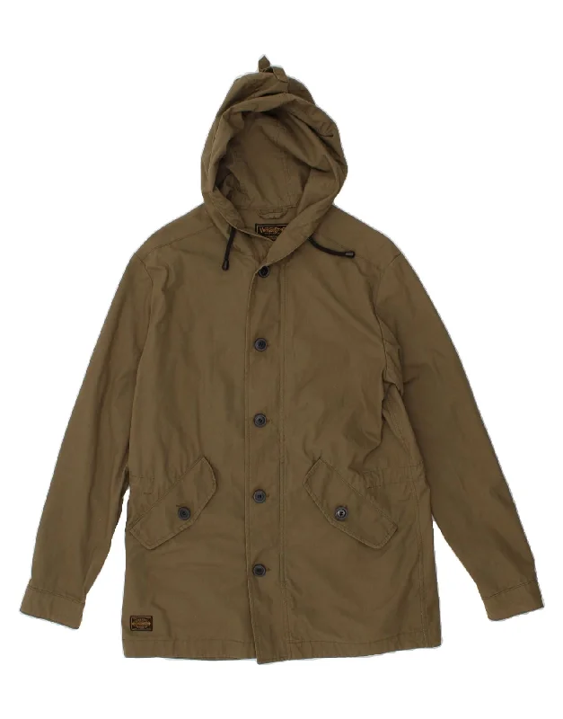 men's rugged jackets -JACK & JONES Mens Hooded Utility Jacket UK 40 Large Brown Cotton