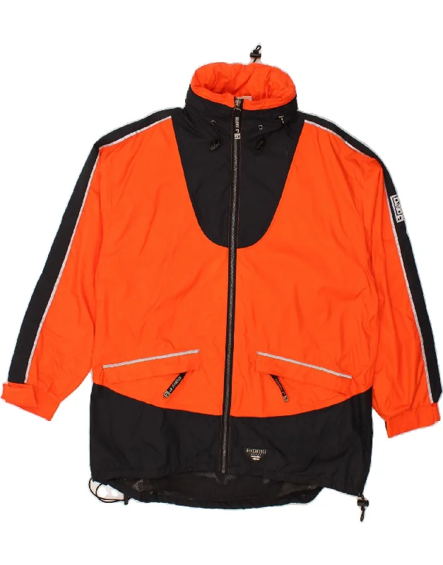 men's jean jackets -JEANTEX Mens Graphic Windbreaker Jacket UK 42 XL Orange Colourblock