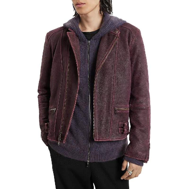 men's tailored jackets -John Varvatos Mens Sullivan Racer Faux Leather Heavy Motorcycle Jacket