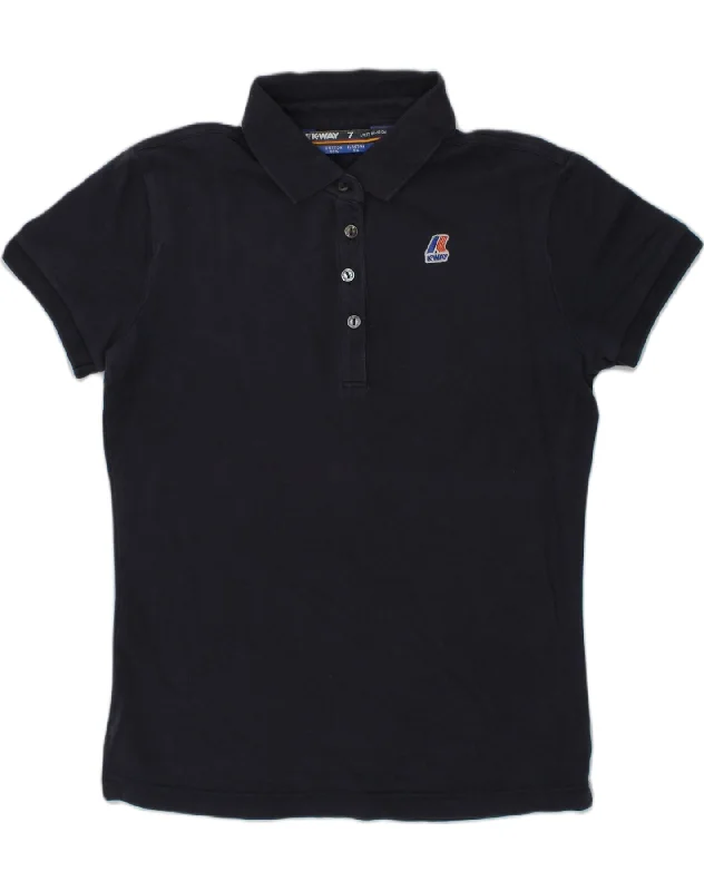 men's golf polo shirts with collars -K-WAY Girls Polo Shirt 10-11 Years Black Cotton