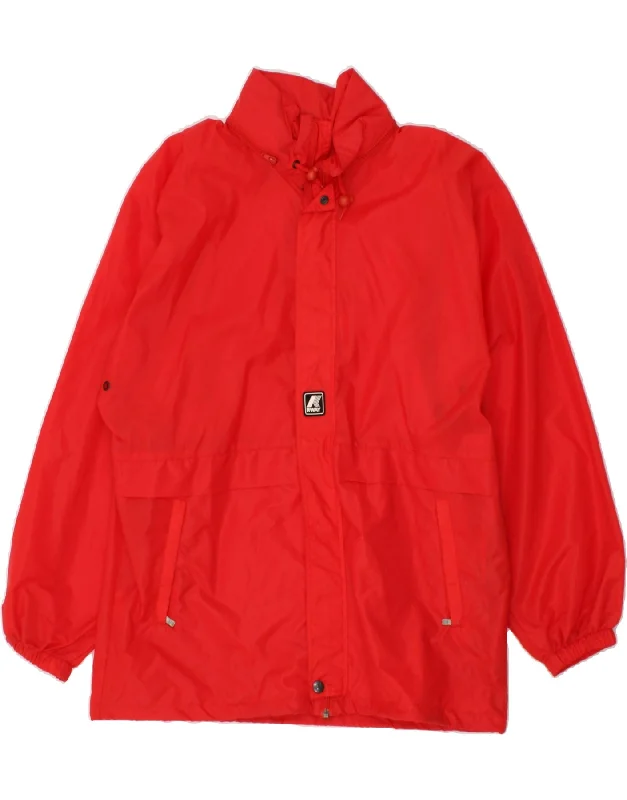 men's formal jackets -K-WAY Mens Hooded Rain Jacket UK 42 XL Red Polyamide