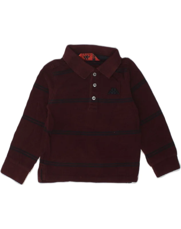 custom-fit polo shirts for men -KAPPA Boys Long Sleeve Polo Shirt 2-3 Years Burgundy Striped Cotton