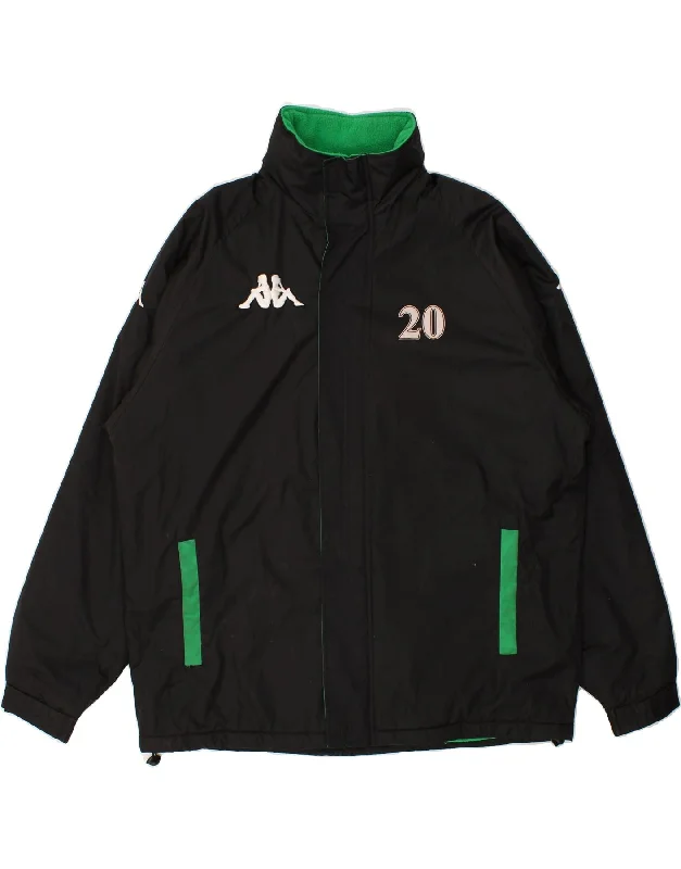 men's bomber jackets with hood -KAPPA Mens Graphic Windbreaker Jacket UK 44 2XL Black Polyester