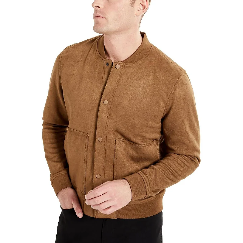 men's military jackets -Kenneth Cole Mens Faux Suede Ribbed Trim Bomber Jacket