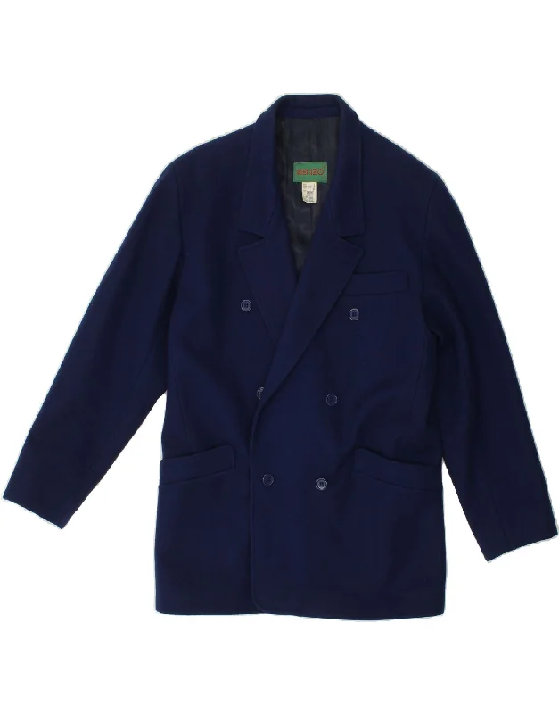 men's hooded jackets -KENZO Mens Double Breasted Blazer Jacket UK 38 Medium Navy Blue Wool