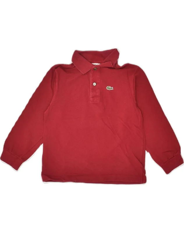 men's embroidered polo shirts -LACOSTE Boys Long Sleeve Polo Shirt 7-8 Years Red Cotton