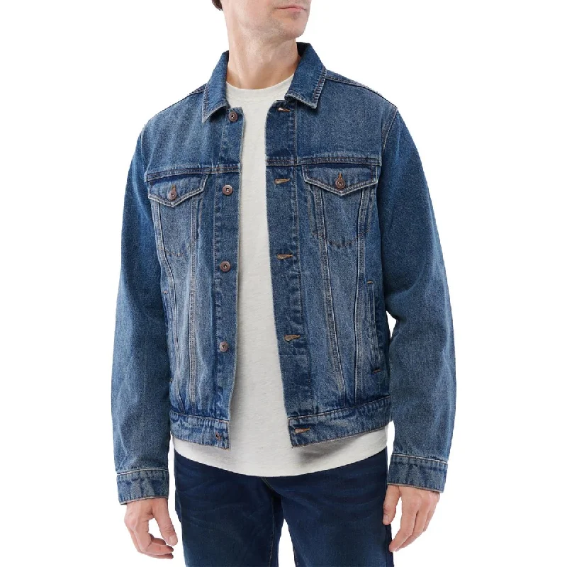 men's military jackets with zippers -Lazer Mens Denim Short Trucker Jacket