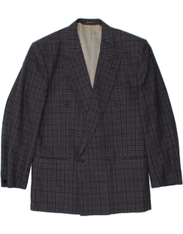 men's winter jackets -LEBOLE Mens Double Breasted Blazer Jacket UK 40 Large Grey Check