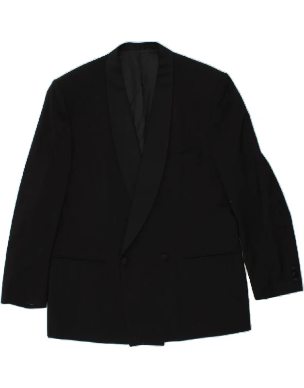 men's lightweight outdoor jackets -LEBOLE Mens Double Breasted Blazer Jacket UK 44 2XL Black Merino Wool