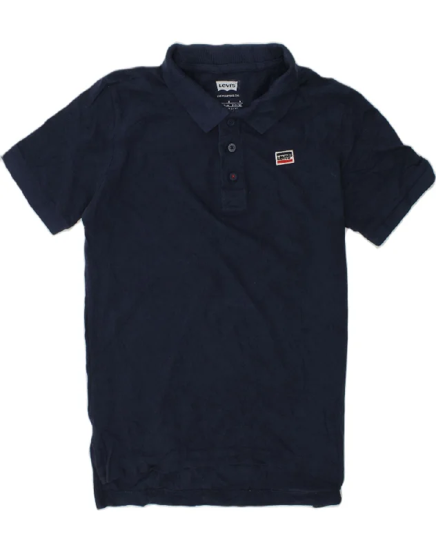 breathable long sleeve polo shirts -LEVI'S Boys Polo Shirt 12-13 Years Large Navy Blue Cotton