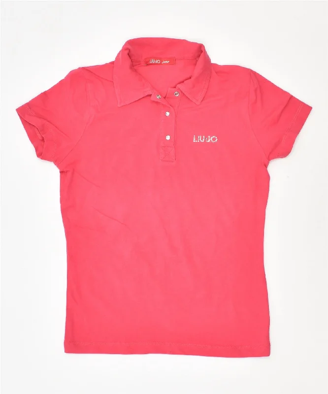 men's long-sleeve polo shirts -LIU JO Girls Polo Shirt 9-10 Years Pink Cotton