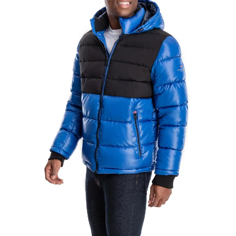 men's performance jackets for cold weather -London Fog Men's Mixed Media Insulated Puffer Jacket with Attached Hood