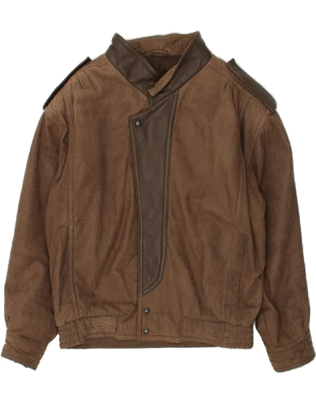 men's sleek jackets -MABRUN Mens Leather Jacket IT 52 XL Brown Leather