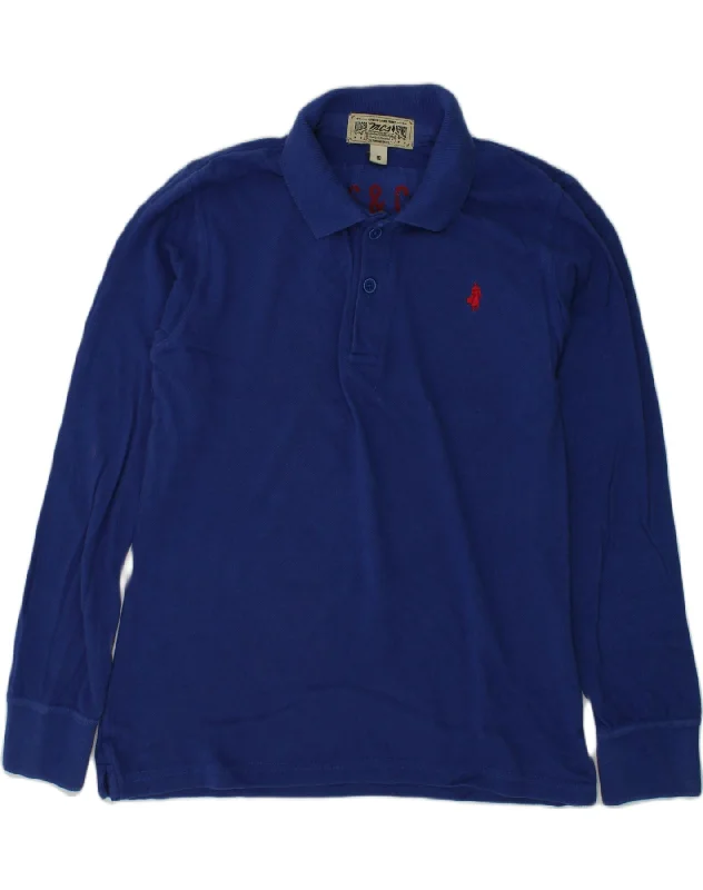 men's casual polo shirts for work -MARLBORO CLASSICS Boys Long Sleeve Polo Shirt 9-10 Years Blue Cotton