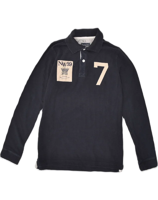 men's classic fit cotton polo shirts -MASSIMO DUTTI Boys Graphic Long Sleeve Polo Shirt 13-14 Years Navy Blue